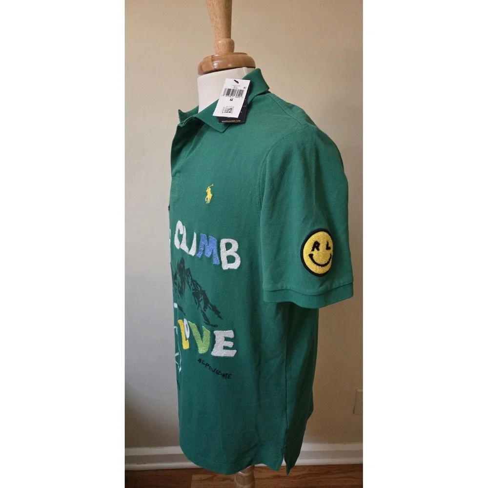 NWT Polo Ralph Lauren Men's M Classic-Fit Peace Climb Love Green Polo Shirt Embr